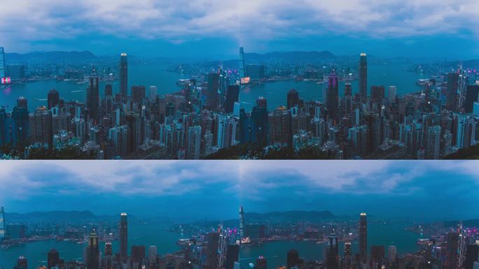 香港太平顶眺望整个城市日转夜4K