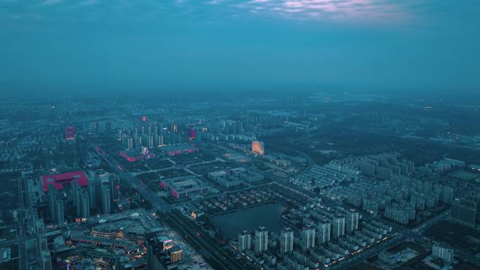 高质量信阳城市傍晚夜景航拍延时