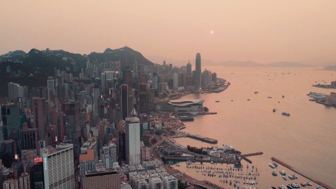 香港日落航拍