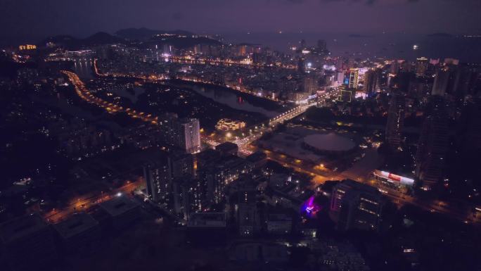 三亚夜景空境头车流航拍素材