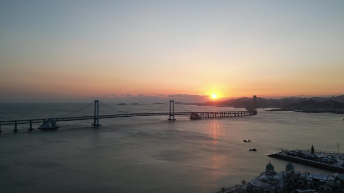 跨海大桥 冬天 日落