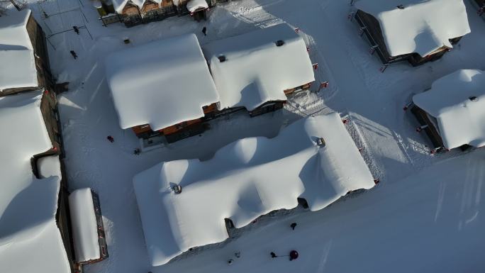 黑龙江雪乡冬季风光航拍俯瞰屋顶积雪