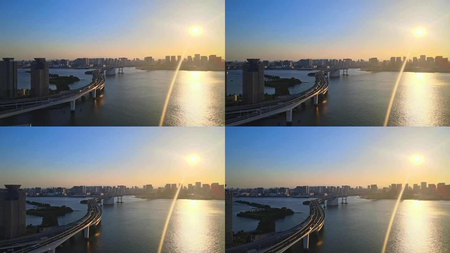 日本东京彩虹大桥航拍
