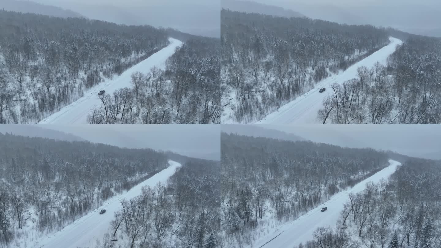 亚布力雪乡亚雪公路冬季风光航拍
