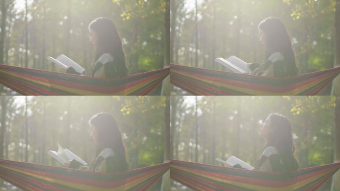女孩在户外看书阅读视频