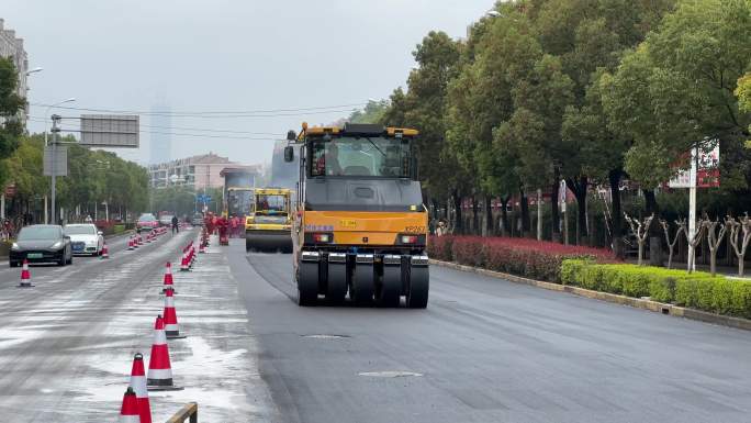 4K原创 道路施工 公路修复 工人施工