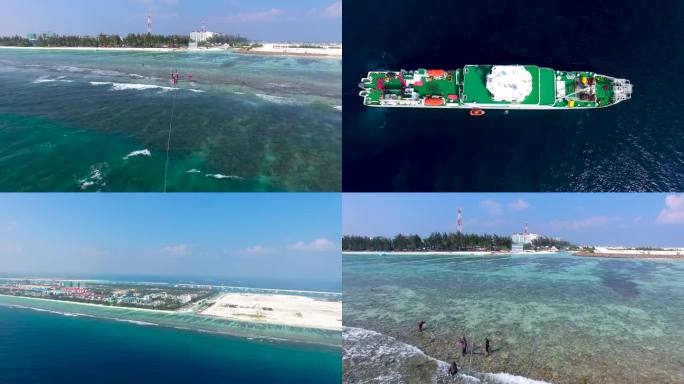 大海海滩 海边度假 飞机起飞