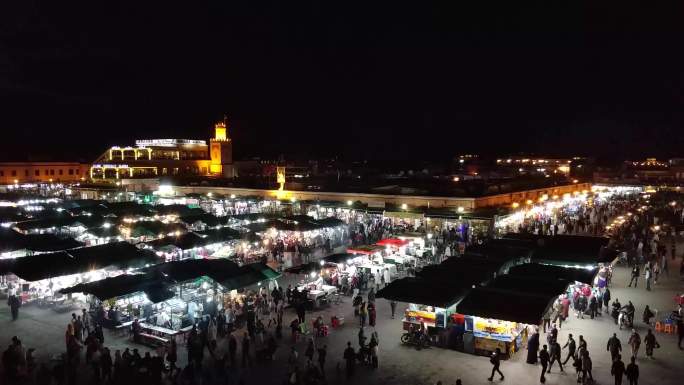 马拉喀什广场夜市夜景延时