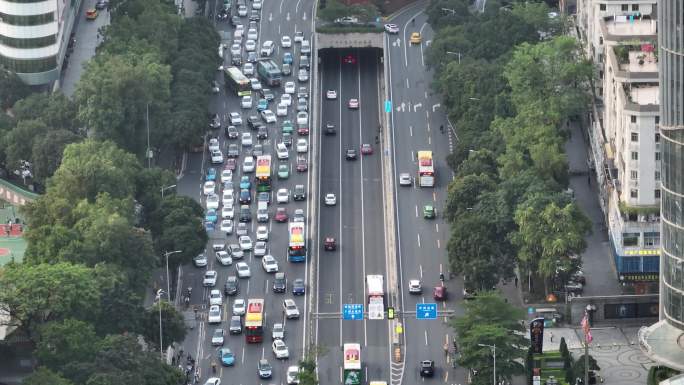 广州大道中长焦航拍塞车