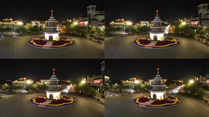扬州文昌阁城市交通航拍夜景风光