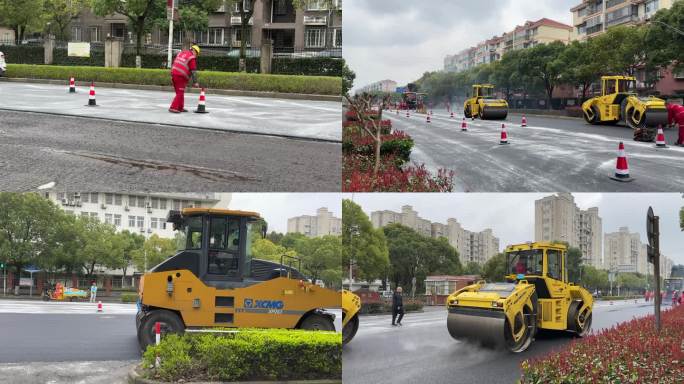 4K原创 道路建设 压路补路