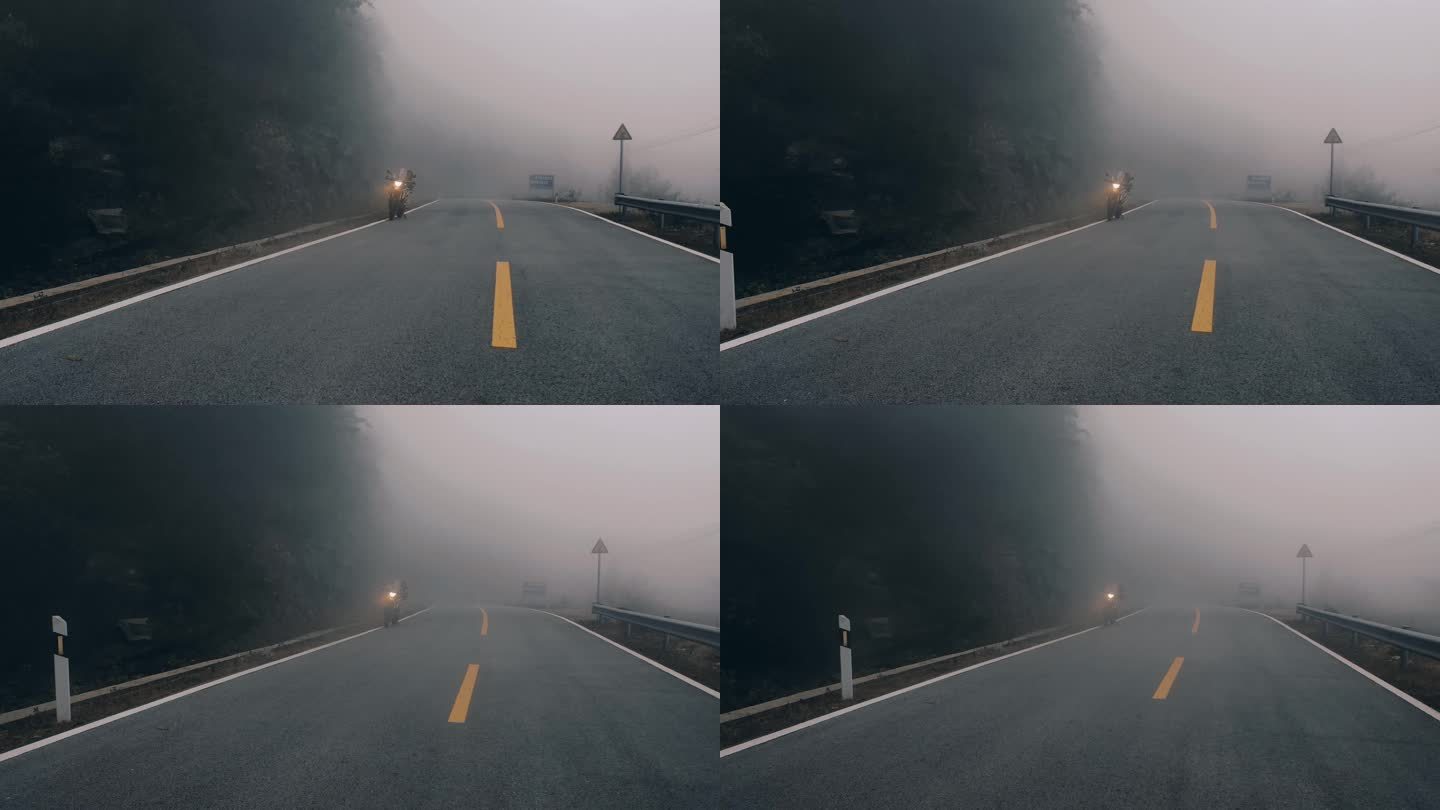 大雾中的道路摩托车