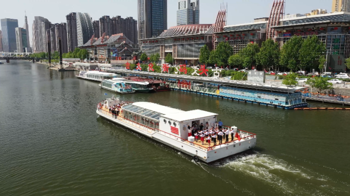 4K天津海河游船旅游