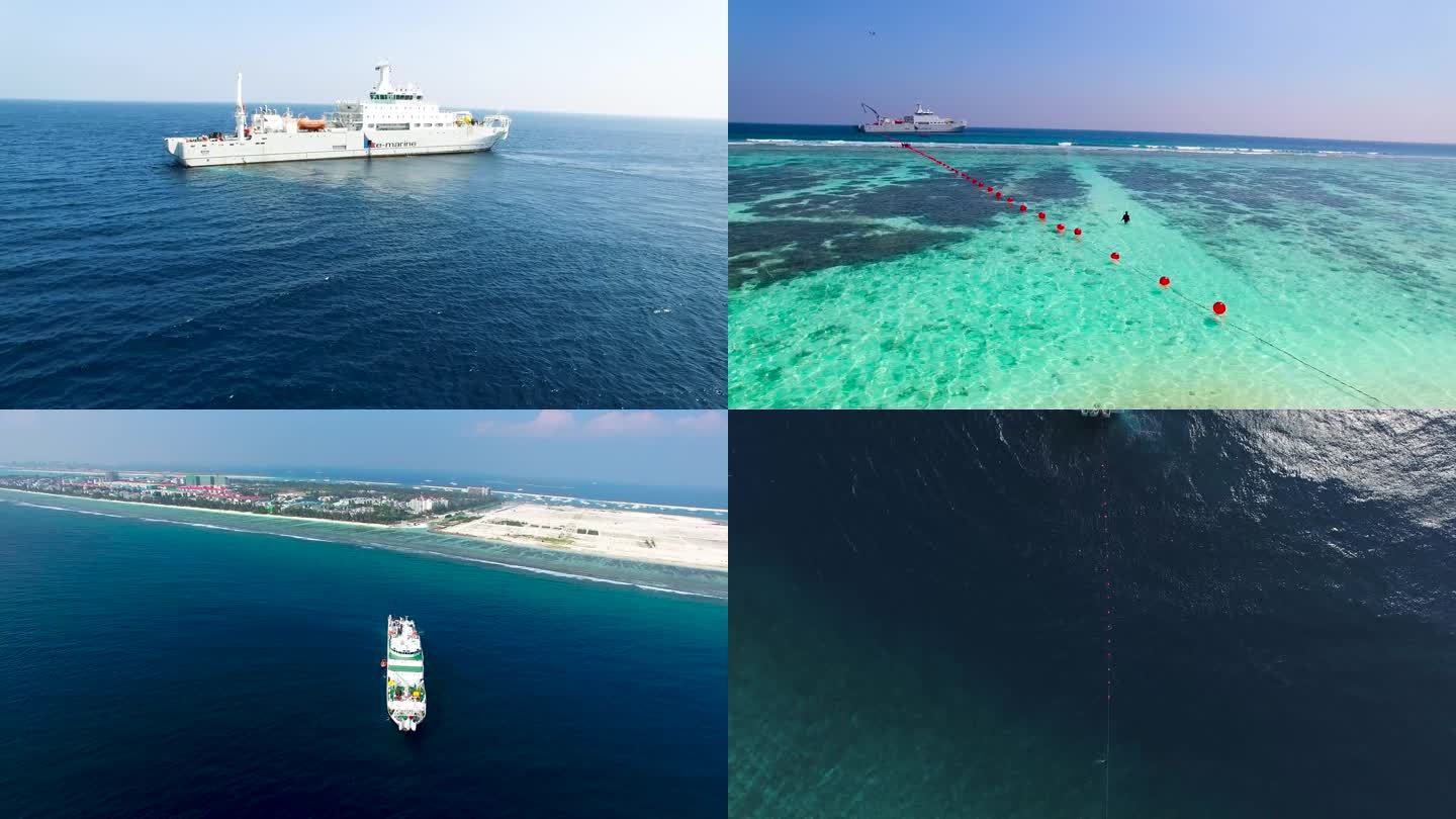 大海海滩 海边度假 飞机起飞