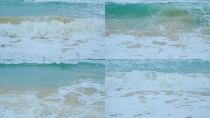 波涛汹涌 海浪拍打沙滩 海边浪花