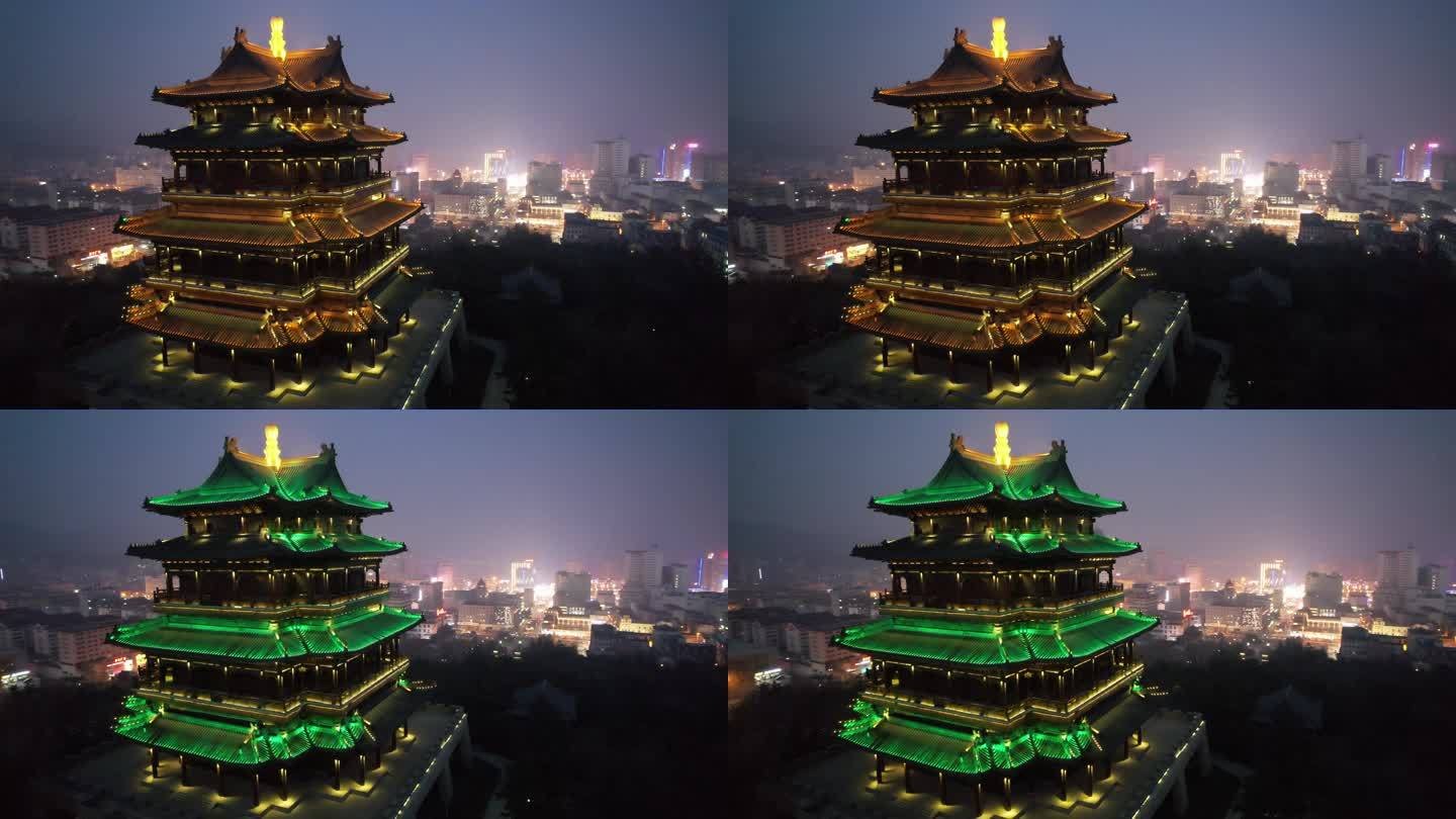 原创山东威海环翠楼古建筑航拍夜景风光