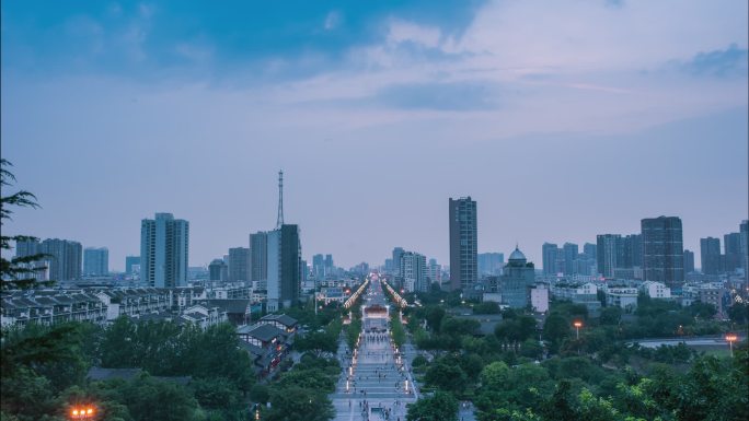 德阳夜景钟鼓楼日落延时摄影