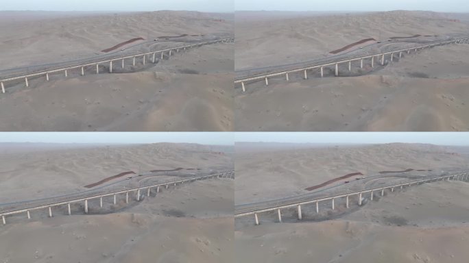4k航拍沙漠公路铁路
