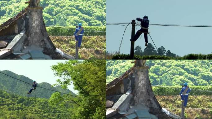 电线杆 电力维修 山区农村