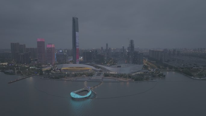 苏州湾 航拍 夜景 灯光 吴江 新城