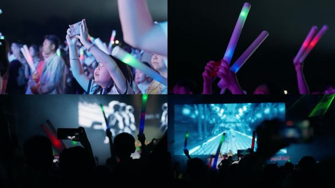 音乐节演唱会人群用手机记录拍摄发朋友圈