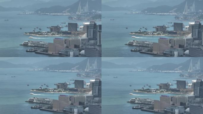 香港西九龙长焦航拍海面和建筑
