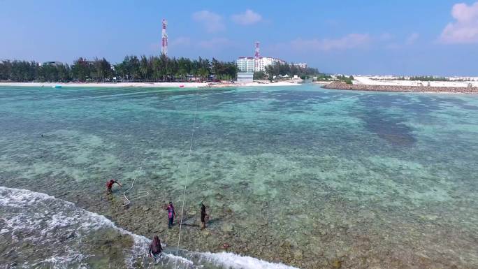 大海海滩 海边度假 飞机起飞