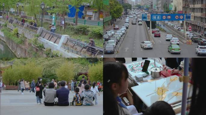 城市人文素材街道车流节日旅游人群生活气息