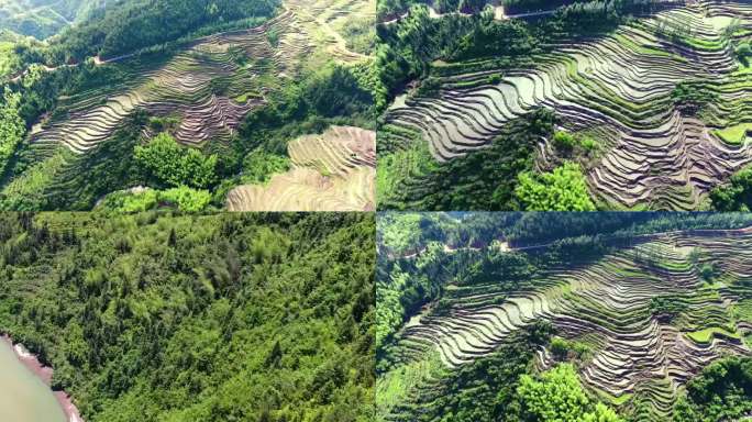 山区航拍 高山田园 山风景区