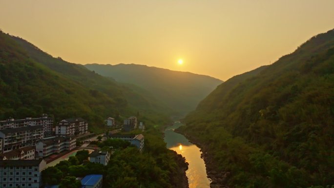 赤水河畔落日航拍素材