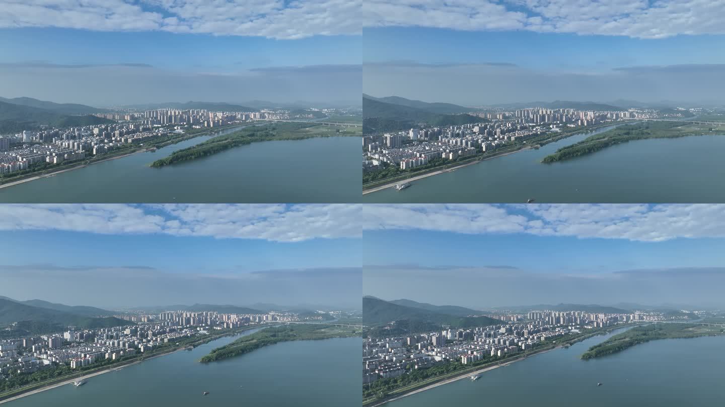航拍襄阳汉江城市风光