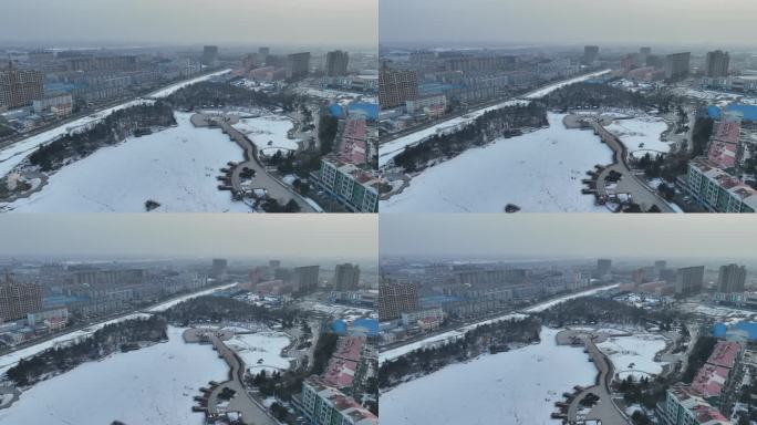 吉林珲春市冬季珲春龙源公园航拍风光
