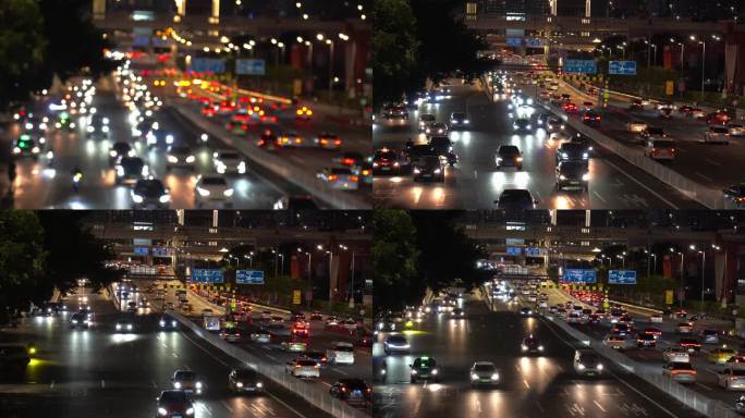 广州城市夜景川流不息的车流虚化梦幻霓虹灯