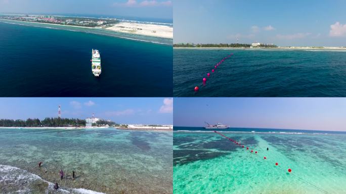 大海海滩 海边度假 飞机起飞