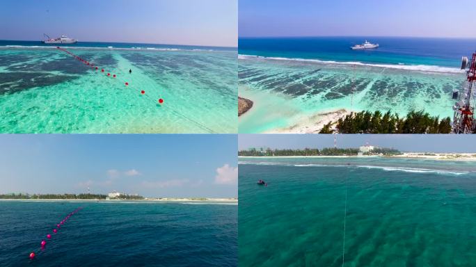 大海海滩 海边度假 飞机起飞