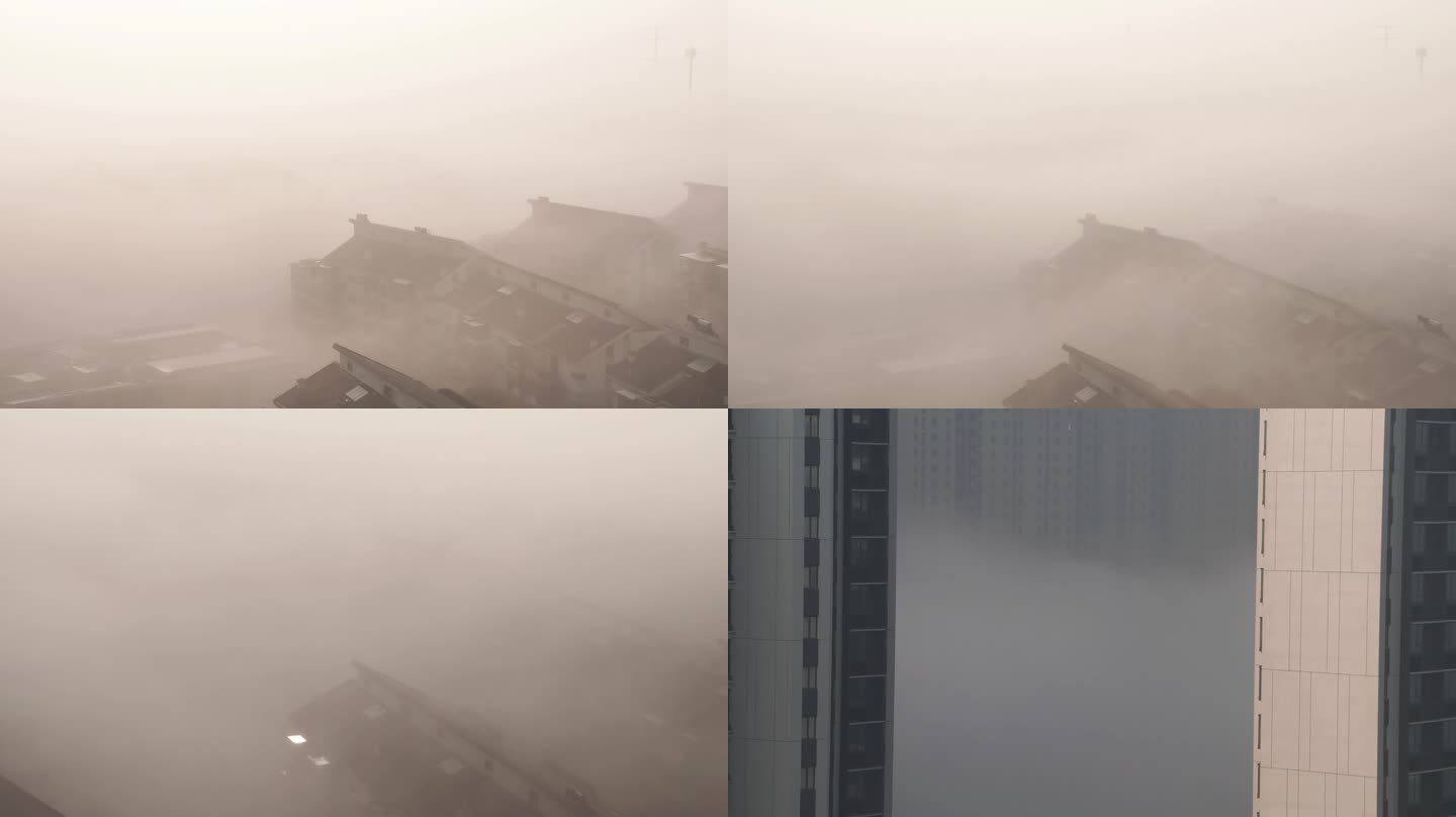 4k城市大雾朦浓风沙漫天
