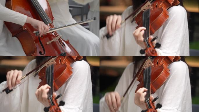 大提琴小提琴演奏唯美特写