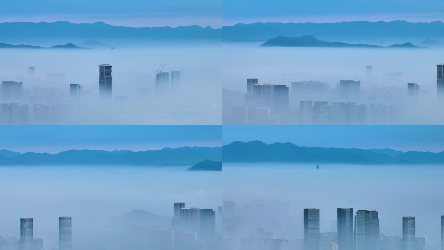 厦门会展中心平流雾中高楼大厦4K航拍