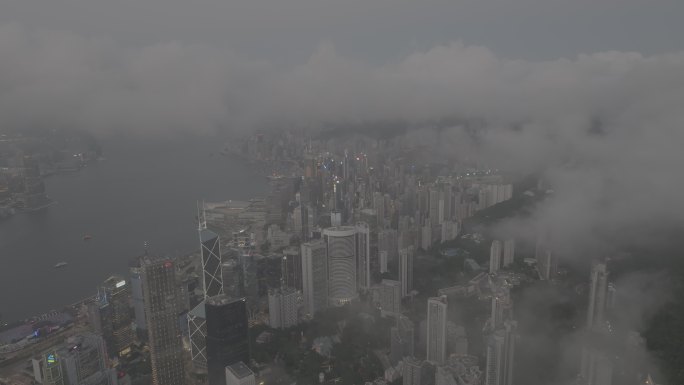 LOG格式香港岛傍晚云雾航拍