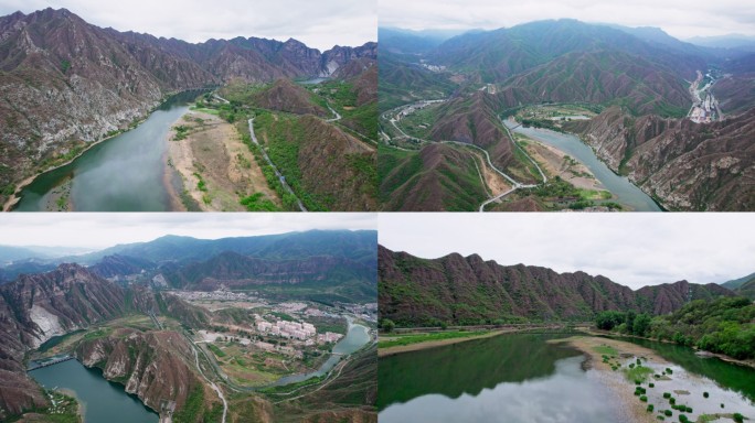 北京门头沟永定河航拍 绿水青山