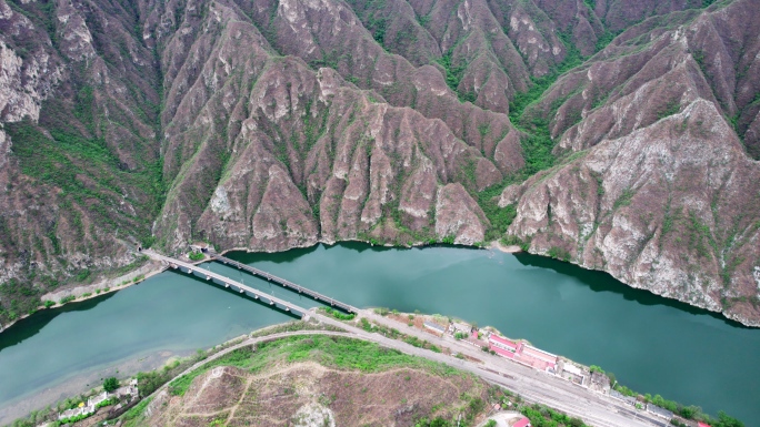 北京门头沟永定河航拍 绿水青山