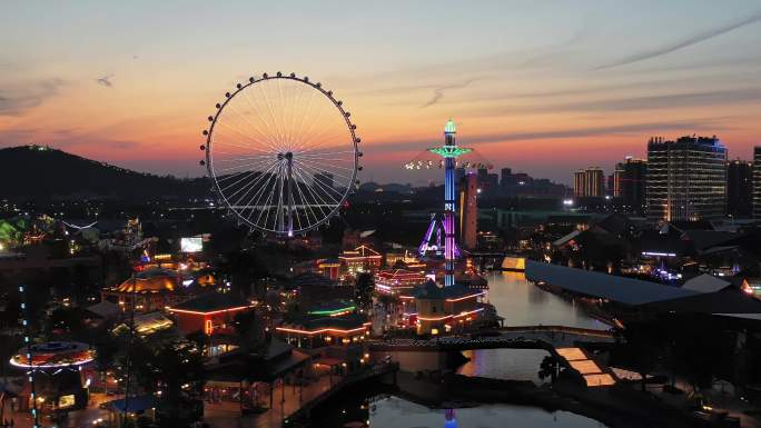 顺德华侨城欢乐海岸 公园 黄昏 灯光