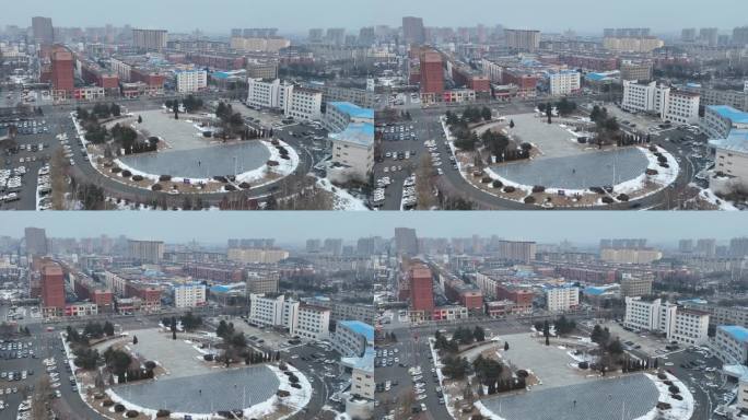 吉林珲春市冬季城市航拍风光