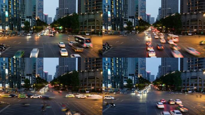 都市街道夜景城市生活节奏路口车辆延时素材