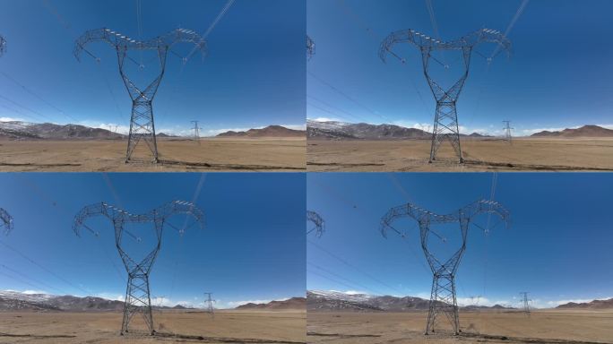 西藏超高压电力输送电塔4K航拍