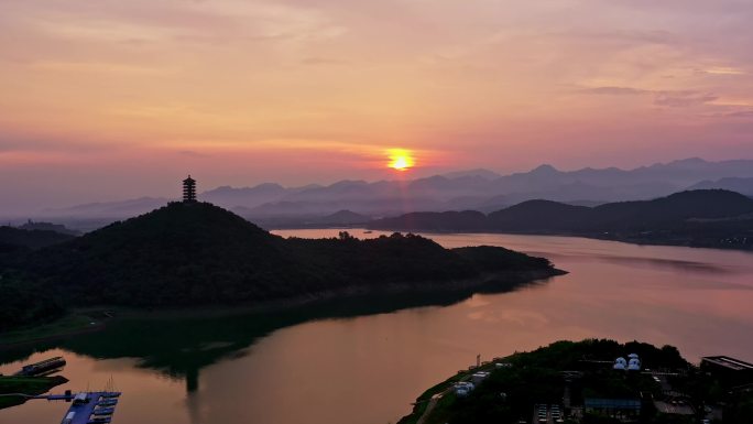 夏季金海湖日落航拍