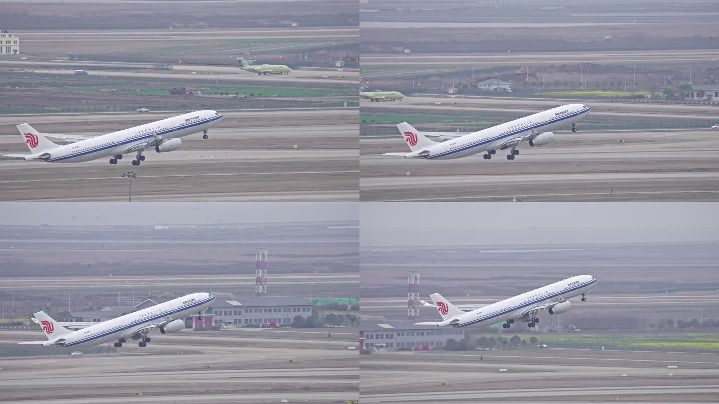 中国国际航空公司飞机在浦东机场起飞