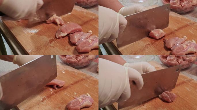 菜刀切鸡腿肉块 (3)