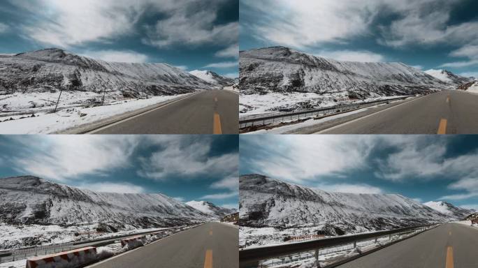 西藏旅游风光318国道车窗外雪山蓝天白云