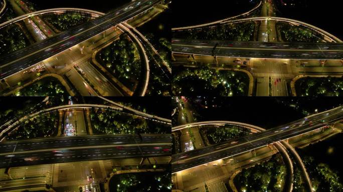 杭州萧山区市心路互通立交桥高架桥夜景延时